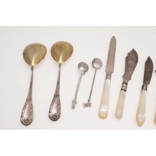 40 - MIXED BRITISH, CONTINENTAL & FOREIGN SILVER FLATWARE & CUTLERY. including 10 Far Eastern spoons with... 