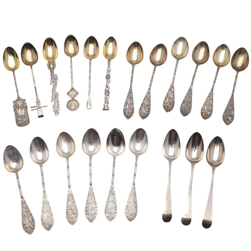 41 - TWO CASED SETS OF SIX LATE 19TH/ EARLY 20TH CENTURY CHINESE SILVER TEASPOONS. decorated with bamboo ... 