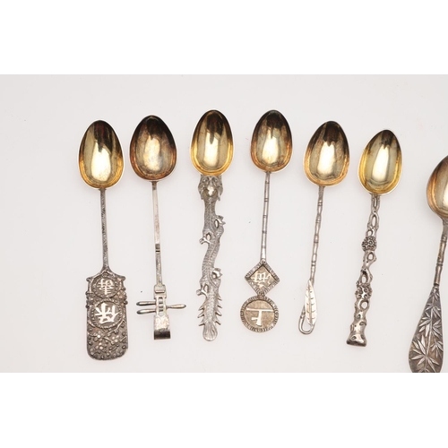 41 - TWO CASED SETS OF SIX LATE 19TH/ EARLY 20TH CENTURY CHINESE SILVER TEASPOONS. decorated with bamboo ... 