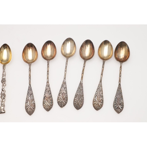 41 - TWO CASED SETS OF SIX LATE 19TH/ EARLY 20TH CENTURY CHINESE SILVER TEASPOONS. decorated with bamboo ... 