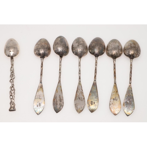 41 - TWO CASED SETS OF SIX LATE 19TH/ EARLY 20TH CENTURY CHINESE SILVER TEASPOONS. decorated with bamboo ... 