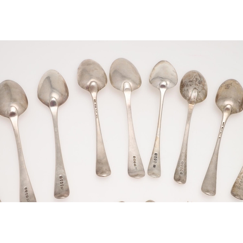 44 - A MIXED LOT OF SILVER FLATWARE. Old English pattern, including 12 table spoons, a table fork, 8 dess... 