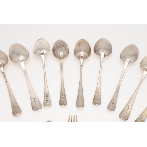 44 - A MIXED LOT OF SILVER FLATWARE. Old English pattern, including 12 table spoons, a table fork, 8 dess... 