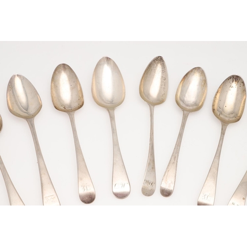 44 - A MIXED LOT OF SILVER FLATWARE. Old English pattern, including 12 table spoons, a table fork, 8 dess... 