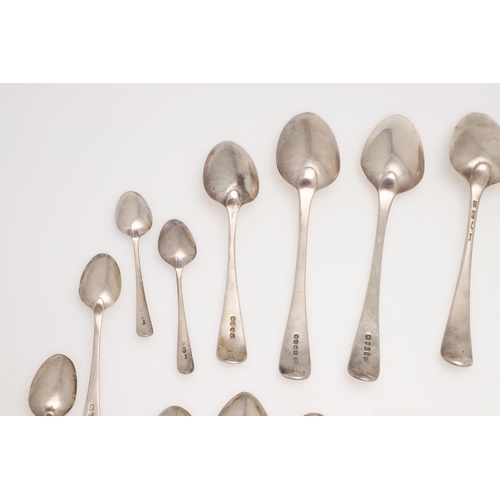 44 - A MIXED LOT OF SILVER FLATWARE. Old English pattern, including 12 table spoons, a table fork, 8 dess... 