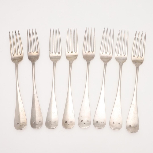 45 - A SET OF EIGHT LATE 19TH/ EARLY 20TH CENTURY AUSTRO-HUNGARIAN SILVER DESSERT FORKS. makers mark 