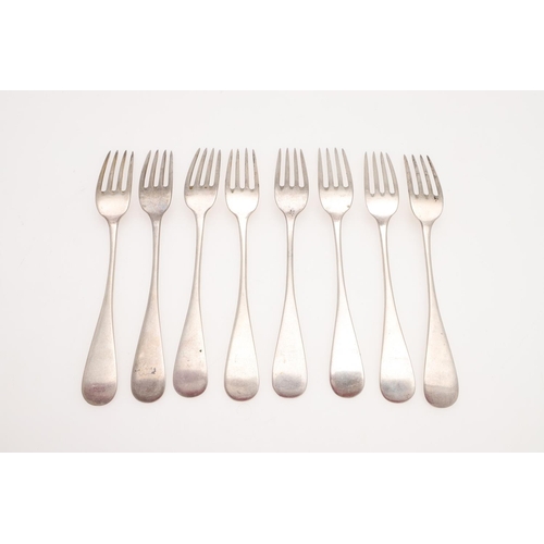 45 - A SET OF EIGHT LATE 19TH/ EARLY 20TH CENTURY AUSTRO-HUNGARIAN SILVER DESSERT FORKS. makers mark 