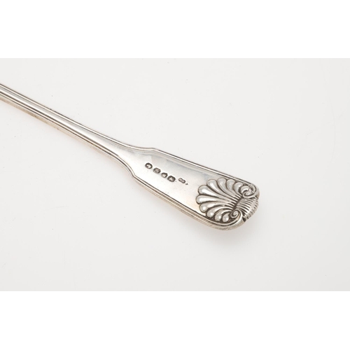 50 - A VICTORIAN SILVER FIDDLE THREAD & SHELL PATTERN SOUP LADLE. crested, by Elizabeth Eaton, London 184... 