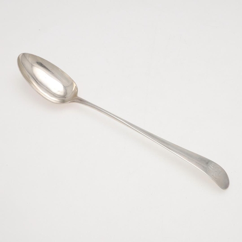 51 - A GEORGE III SILVER OLD ENGLISH PATTERN BASTING OR SERVING SPOON, BY HESTER BATEMAN. initialled, Lon... 