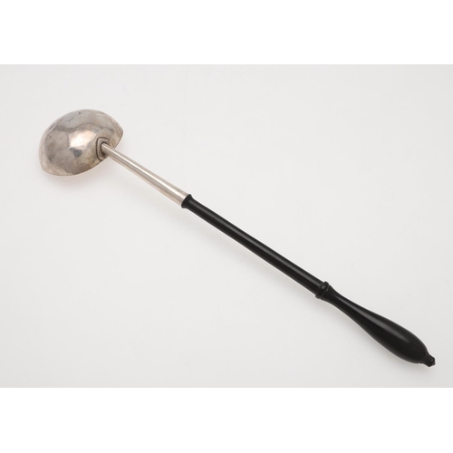 54 - A GEORGE II SILVER PUNCH LADLE. with an oval shaped bowl and a turned wooden handle, makers mark 