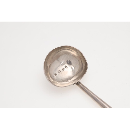 54 - A GEORGE II SILVER PUNCH LADLE. with an oval shaped bowl and a turned wooden handle, makers mark 