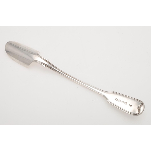 57 - A VICTORIAN SILVER CHEESE SCOOP. Fiddle & Thread pattern, by Francis Higgins (II), London 1852; 9