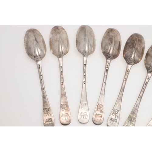 62 - A SET OF TWELVE GEORGE III HANOVERIAN PATTERN SILVER TABLE SPOONS. crested below the coronet of an E... 