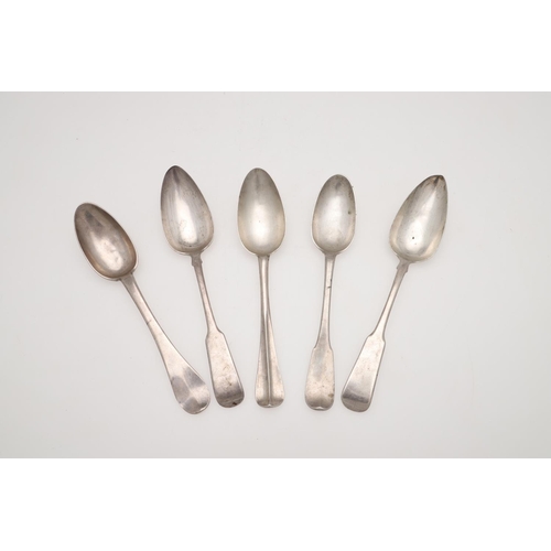 63 - FIVE VARIOUS CONTINENTAL/ FOREIGN SILVER TABLE SPOONS. a Maltese Fiddle pattern pair, & three others... 