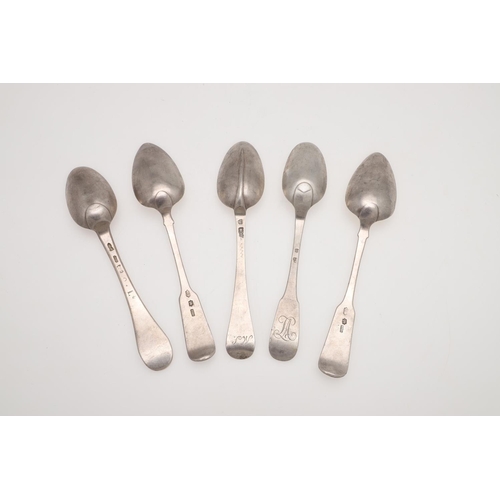 63 - FIVE VARIOUS CONTINENTAL/ FOREIGN SILVER TABLE SPOONS. a Maltese Fiddle pattern pair, & three others... 