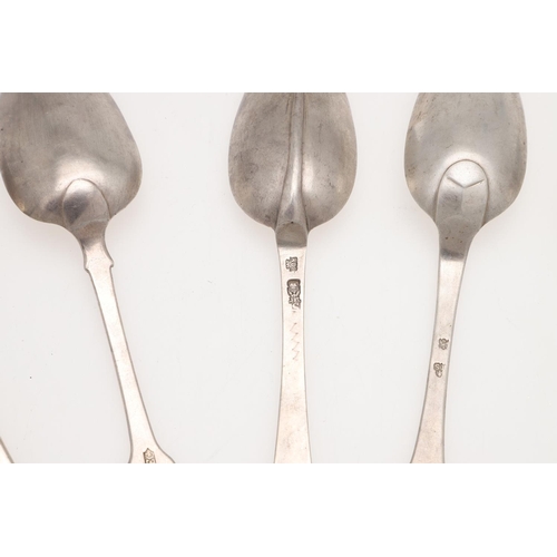 63 - FIVE VARIOUS CONTINENTAL/ FOREIGN SILVER TABLE SPOONS. a Maltese Fiddle pattern pair, & three others... 