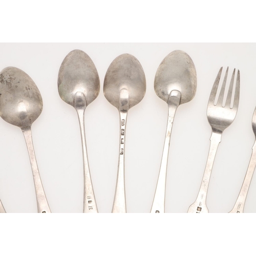 64 - MISCELLANEOUS SILVER FLATWARE. including an Irish pair of Fiddle pattern table forks, four Old Engli... 