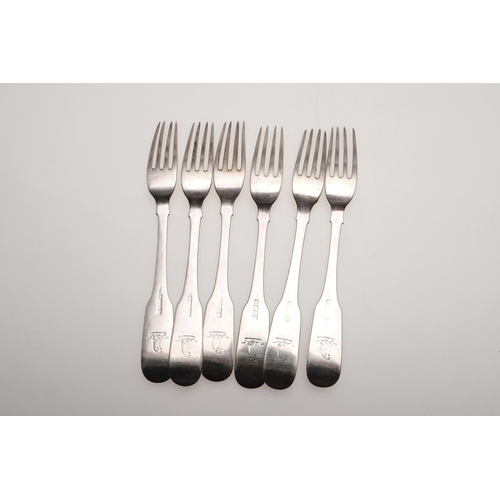 66 - MISCELLANEOUS SILVER FLATWARE. 6 table spoons, a set of 6 Irish table forks, crested, a set of 6 des... 