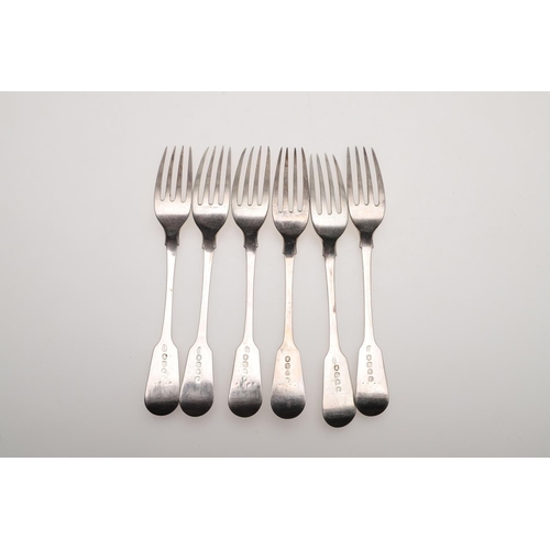 66 - MISCELLANEOUS SILVER FLATWARE. 6 table spoons, a set of 6 Irish table forks, crested, a set of 6 des... 