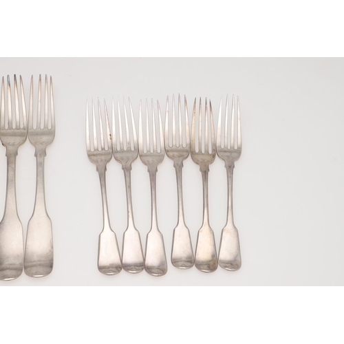 66 - MISCELLANEOUS SILVER FLATWARE. 6 table spoons, a set of 6 Irish table forks, crested, a set of 6 des... 