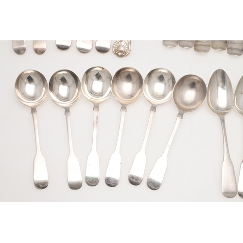 66 - MISCELLANEOUS SILVER FLATWARE. 6 table spoons, a set of 6 Irish table forks, crested, a set of 6 des... 