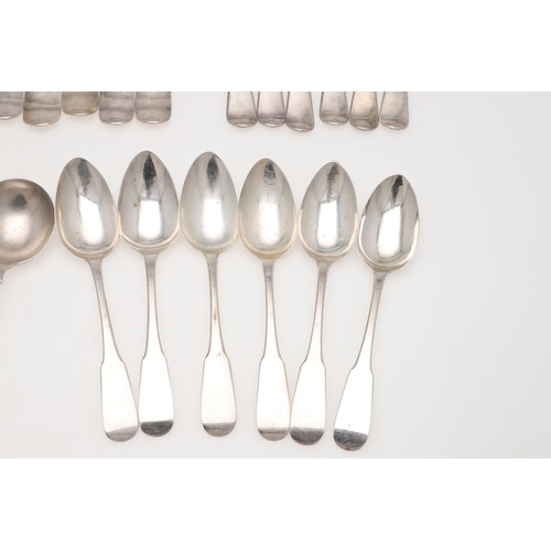 66 - MISCELLANEOUS SILVER FLATWARE. 6 table spoons, a set of 6 Irish table forks, crested, a set of 6 des... 