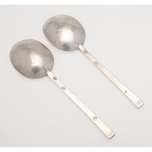 68 - A PAIR OF COMMONWEALTH SILVER PURITAN SPOONS. with pricked initials 