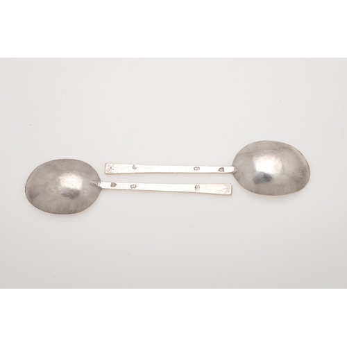 68 - A PAIR OF COMMONWEALTH SILVER PURITAN SPOONS. with pricked initials 