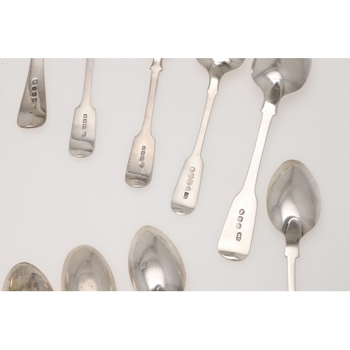 76 - A MIXED LOT OF SILVER FLATWARE. 7 table forks, 3 dessert spoons and 22 teaspoons, mixed patterns, ma... 