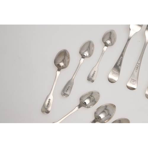 76 - A MIXED LOT OF SILVER FLATWARE. 7 table forks, 3 dessert spoons and 22 teaspoons, mixed patterns, ma... 