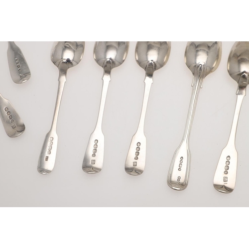 76 - A MIXED LOT OF SILVER FLATWARE. 7 table forks, 3 dessert spoons and 22 teaspoons, mixed patterns, ma... 