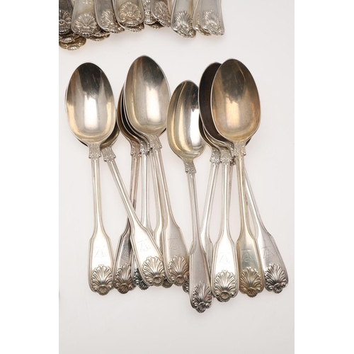 77 - A MATCHED PART-CANTEEN OF FIDDLE, THREAD & SHELL PATTERN SILVER FLATWARE. including 33 table forks, ... 