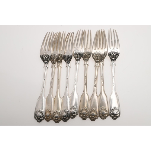 77 - A MATCHED PART-CANTEEN OF FIDDLE, THREAD & SHELL PATTERN SILVER FLATWARE. including 33 table forks, ... 