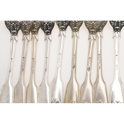 77 - A MATCHED PART-CANTEEN OF FIDDLE, THREAD & SHELL PATTERN SILVER FLATWARE. including 33 table forks, ... 