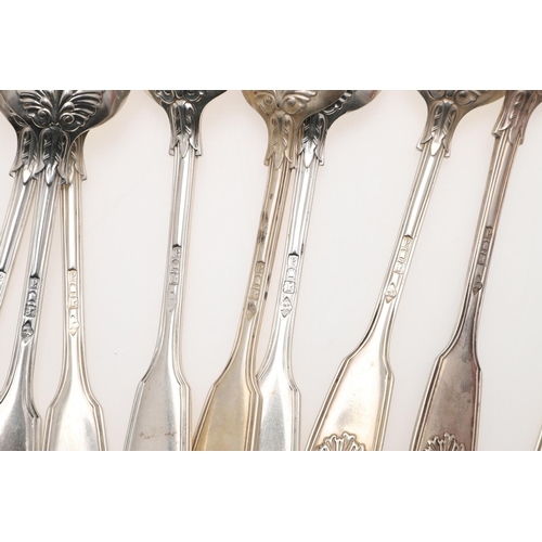 77 - A MATCHED PART-CANTEEN OF FIDDLE, THREAD & SHELL PATTERN SILVER FLATWARE. including 33 table forks, ... 