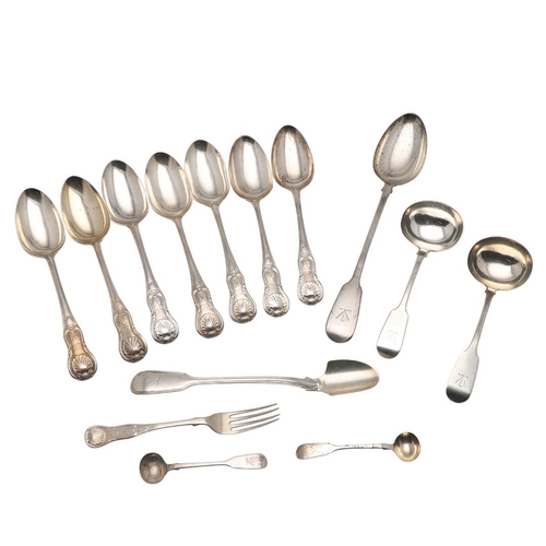 78 - MISCELLANEOUS SILVER FLATWARE. including 7 King's pattern table spoons (single struck), a pair of sa... 