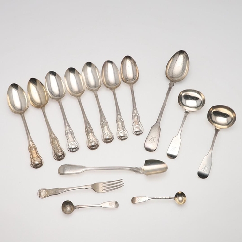 78 - MISCELLANEOUS SILVER FLATWARE. including 7 King's pattern table spoons (single struck), a pair of sa... 