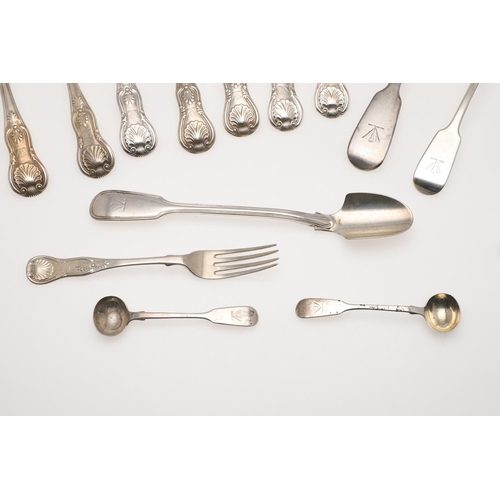 78 - MISCELLANEOUS SILVER FLATWARE. including 7 King's pattern table spoons (single struck), a pair of sa... 