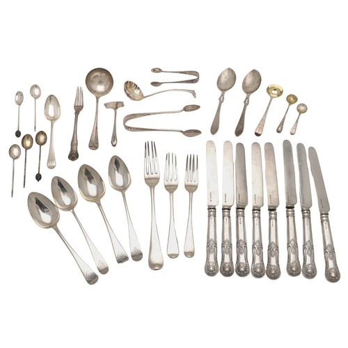 8 - MISCELLANEOUS SILVER FLATWARE & CUTLERY. to include a set of 8 Victorian table knives, crested (load... 