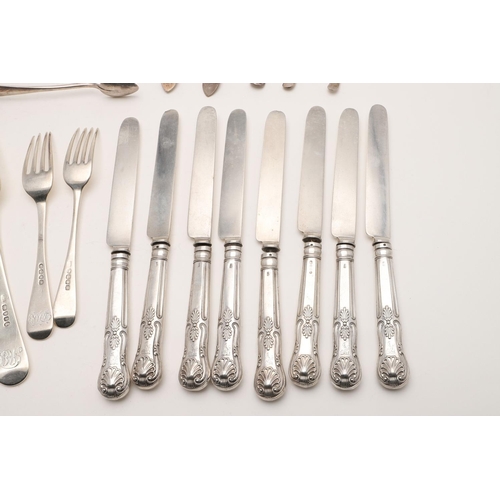 8 - MISCELLANEOUS SILVER FLATWARE & CUTLERY. to include a set of 8 Victorian table knives, crested (load... 