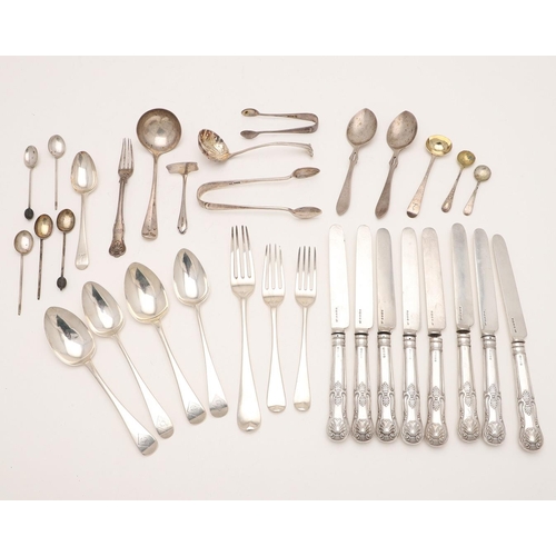 8 - MISCELLANEOUS SILVER FLATWARE & CUTLERY. to include a set of 8 Victorian table knives, crested (load... 