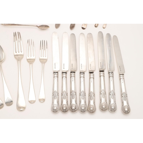 8 - MISCELLANEOUS SILVER FLATWARE & CUTLERY. to include a set of 8 Victorian table knives, crested (load... 