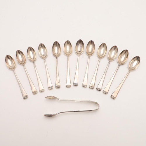 9 - A CASED SET OF TWELVE ART-DECO SILVER TEASPOONS & MATCHING TONGS. by Mappin & Webb, Sheffield 1939/4... 