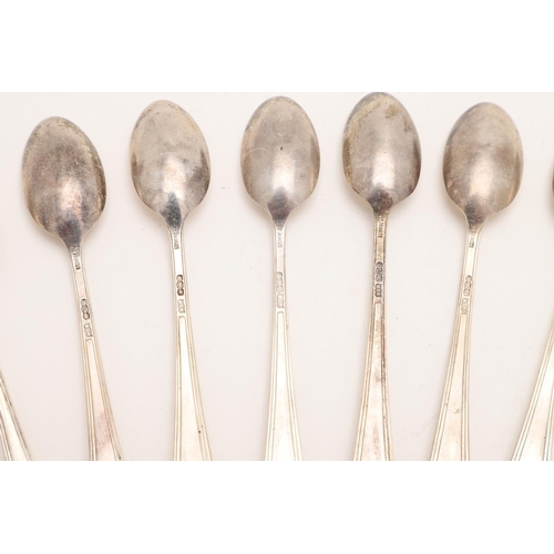 9 - A CASED SET OF TWELVE ART-DECO SILVER TEASPOONS & MATCHING TONGS. by Mappin & Webb, Sheffield 1939/4... 