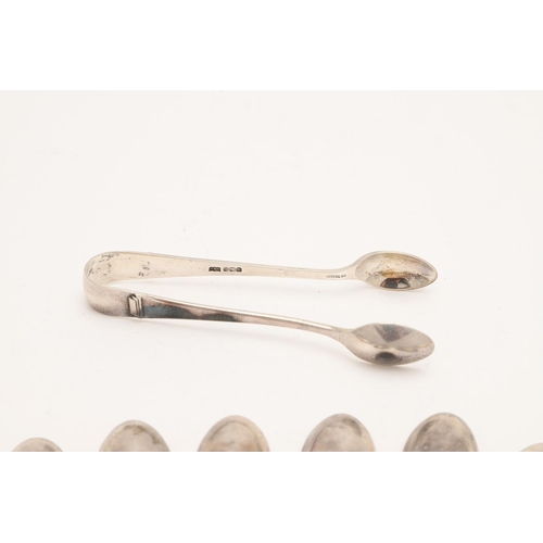 9 - A CASED SET OF TWELVE ART-DECO SILVER TEASPOONS & MATCHING TONGS. by Mappin & Webb, Sheffield 1939/4... 