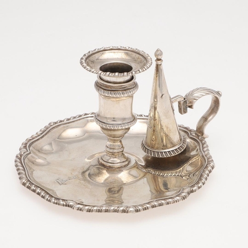 90 - A VICTORIAN SILVER CHAMBERSTICK. shaped circular outline, with gadrooned borders,  detachable nozzle... 