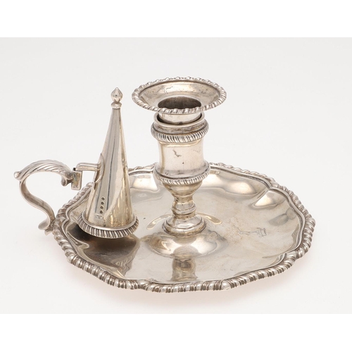 90 - A VICTORIAN SILVER CHAMBERSTICK. shaped circular outline, with gadrooned borders,  detachable nozzle... 