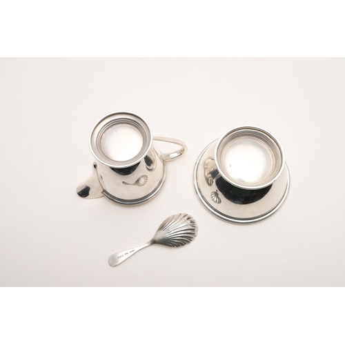 97 - AN ELIZABETH II SILVER SUGAR BOWL, MILK JUG & UNASSOCIATED CADDY SPOON. the sugar bowl & milk jug of... 