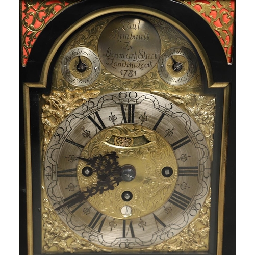 1141 - A GEORGE III EBONISED BRACKET CLOCK. the 6 1/4