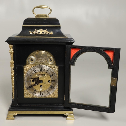 1141 - A GEORGE III EBONISED BRACKET CLOCK. the 6 1/4